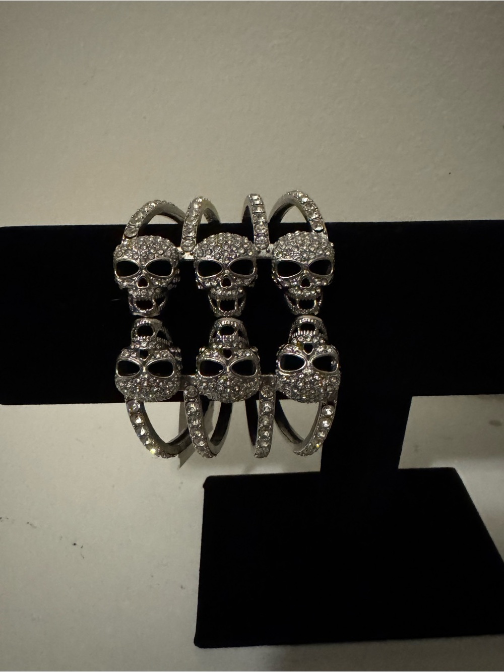 Silver Crystal Skull Cuff Bracelet - Women Accessories